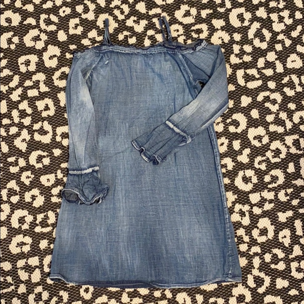 Dip Dyed Girls Chambray Cold Shoulder Dress